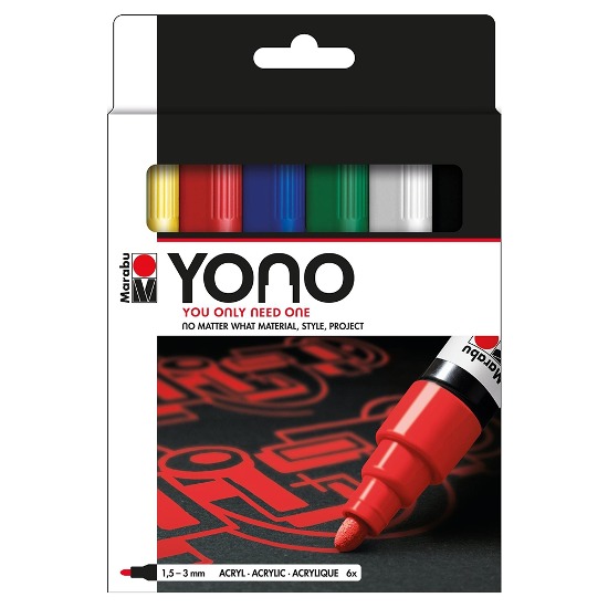 마라부 요노 YONO 수성 페인트마카 6색 세트(1.5-3mm)
